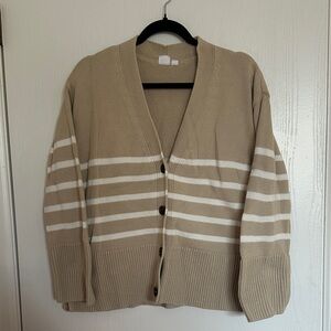 GAP Beige and White Striped Bell-Sleeve Cardigan